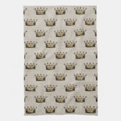 ヴィンテージ金ゴールドクラウンナチュラルリネンシックロイヤリティおもしろい キッチンタオル (縦)