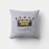 ヴィンテージ金ゴールドクラウンラベンダープリンスオブピースデコール クッション (正面)