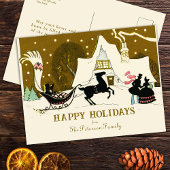 ヴィンテージ金ゴールドクリスマスパーティー冬のシーン シーズンポストカード