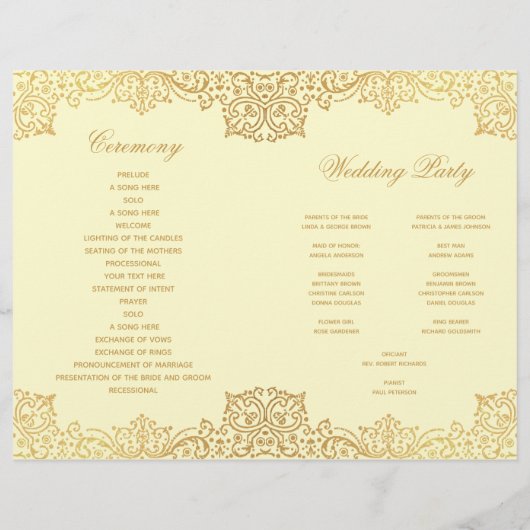 ヴィンテージ金ゴールドクリームエレガント折り結婚式 プログラム (裏面)