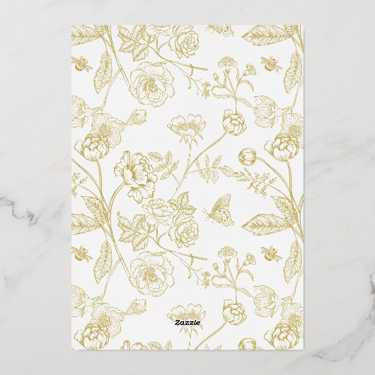 ヴィンテージ金ゴールドクレストモノグラムリハーサルディナー 箔招待状 (裏面)