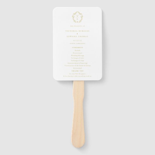 ヴィンテージ金ゴールドクレストモノグラム結婚式 プログラム ハンドファン (正面)