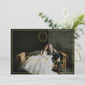 ヴィンテージ金ゴールドクレストモノグラ結婚ムの写真エメラルド サンキューカード (スタンド正面)