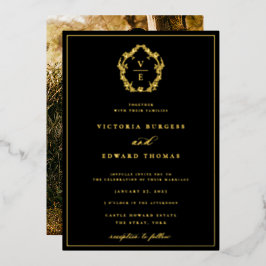 ヴィンテージ金ゴールドクレストモノグラ結婚ムの写真 箔招待状