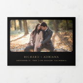 ヴィンテージ金ゴールドクレストQRコードブラック結婚ズ 三つ折り招待状 (カバー)