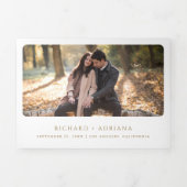 ヴィンテージ金ゴールドクレストQRコードホワイト結婚ズ 三つ折り招待状 (カバー)