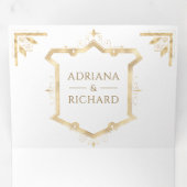 ヴィンテージ金ゴールドクレストQRコードホワイト結婚ズ 三つ折り招待状 (内部最初)