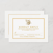 ヴィンテージ金ゴールドグリッターバタフライウェディングRSVP 出欠カード (正面/裏面)