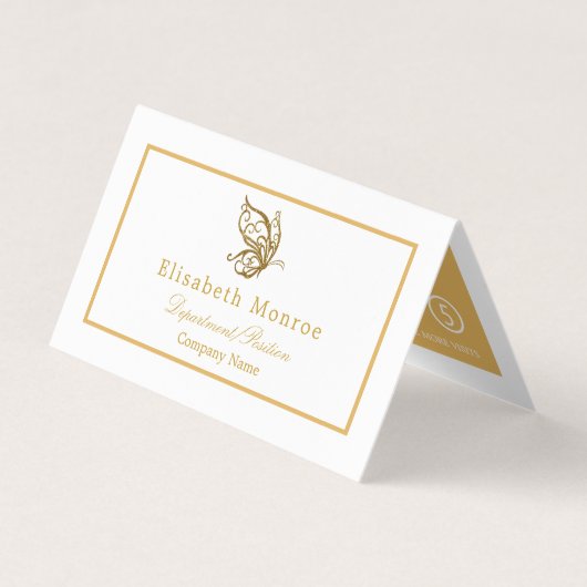 ヴィンテージ金ゴールドグリッターバタフライダブルロイヤリティ 名刺 (正面)