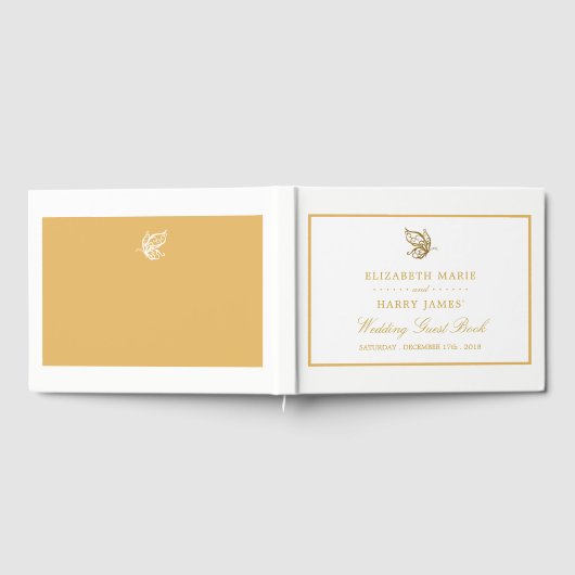 ヴィンテージ金ゴールドグリッターバタフ結婚ィーズ ゲストブック (全面)