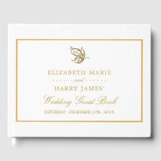 ヴィンテージ金ゴールドグリッターバタフ結婚ィーズ ゲストブック