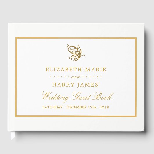 ヴィンテージ金ゴールドグリッターバタフ結婚ィーズ ゲストブック (正面)