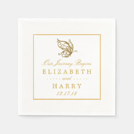 ヴィンテージ金ゴールドグリッターバタフ結婚ィーズ スタンダードカクテルナプキン