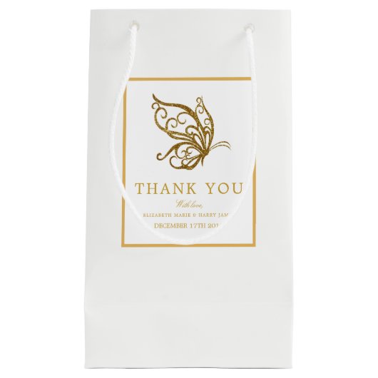 ヴィンテージ金ゴールドグリッターバタフ結婚ィーズ スモールペーパーバッグ (正面)