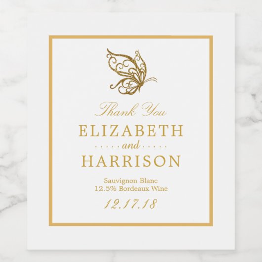 ヴィンテージ金ゴールドグリッターバタフ結婚ィーズ ワインラベル (シングルラベル)