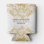 ヴィンテージ金ゴールドグリッターレースオンプラッシュホワイトダマスク 缶クーラー (裏面)