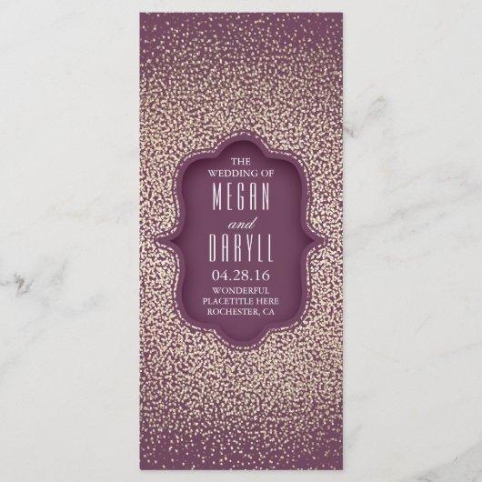 ヴィンテージ金ゴールドグリッター紙吹雪プラム結婚式 プログラム (正面)