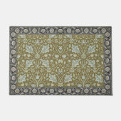 ヴィンテージ金ゴールドグリーンウィリアムモリスフローラルパターン ドアマット (正面)