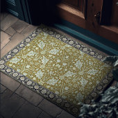 ヴィンテージ金ゴールドグリーンウィリアムモリスフローラルパターン ドアマット
