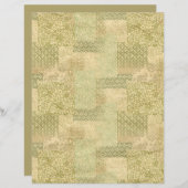 ヴィンテージ金ゴールドグリーンフローラテクスチャスクラップブック紙 (正面/裏面)