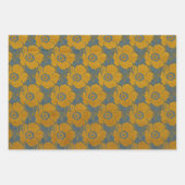 ヴィンテージ金ゴールドグレーフローラbrocade ラッピングペーパーシート (正面3)