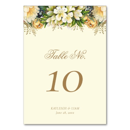 ヴィンテージ金ゴールドコテージコア結婚フローラ テーブルナンバー (正面)