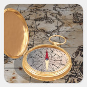 ヴィンテージ金ゴールドコンパスオンアンティーク海賊地図 スクエアシール (正面)