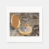 ヴィンテージ金ゴールドコンパスオンアンティーク海賊地図 スタンダードカクテルナプキン (正面)