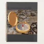 ヴィンテージ金ゴールドコンパスオンアンティーク海賊地図 プランナー手帳 (正面)