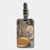 ヴィンテージ金ゴールドコンパスオンアンティーク海賊地図 ラゲッジタグ (正面縦)