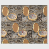 ヴィンテージ金ゴールドコンパスオンアンティーク海賊地図 ラッピングペーパー (フラット)