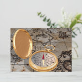 ヴィンテージ金ゴールドコンパスオンアンティーク海賊地図 招待状 (スタンド正面)