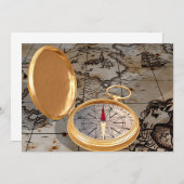 ヴィンテージ金ゴールドコンパスオンアンティーク海賊地図 招待状 (正面/裏面)