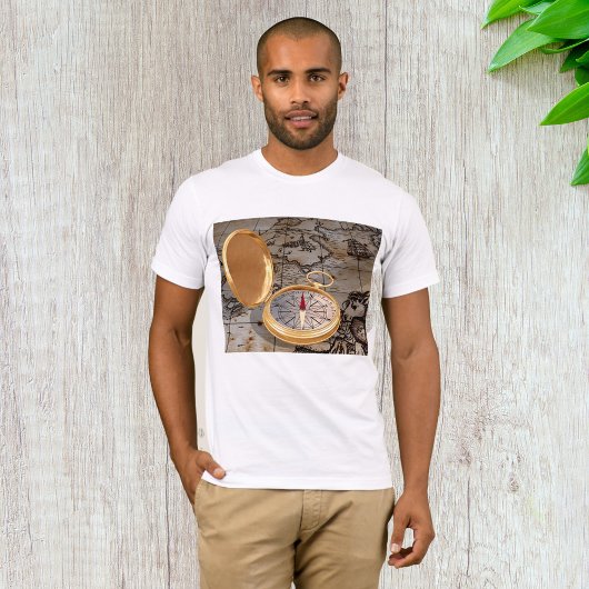 ヴィンテージ金ゴールドコンパスオンアンティーク海賊地図 Tシャツ