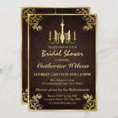ヴィンテージ金ゴールドシャンデリアブライダルシャワー招待 招待状 (正面/裏面)