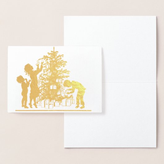 ヴィンテージ金ゴールドシルエットクリスマスツリーファミリー 箔カード (ディスプレー)