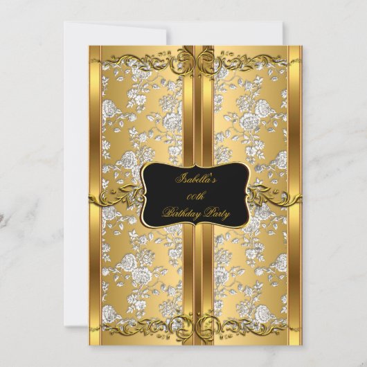ヴィンテージ金ゴールドシルバーバラダマスクBrocadeパーティー2 招待状 (正面)