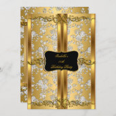 ヴィンテージ金ゴールドシルバーバラダマスクBrocadeパーティー2 招待状 (正面/裏面)