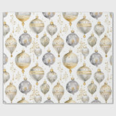 ヴィンテージ金ゴールドシルバーブラッククリスマスオーナメント ラッピングペーパー (フラット)