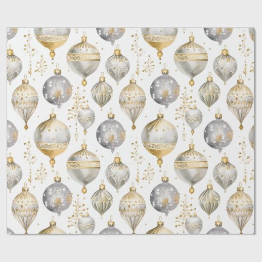 ヴィンテージ金ゴールドシルバーブラッククリスマスオーナメント ラッピングペーパー (フラット)