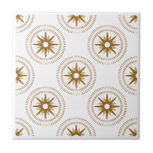 ヴィンテージ金ゴールドスターバストメダリオンパターン（の模様が）ある タイル (正面)