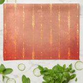 ヴィンテージ金ゴールドストライプのジンジャーパンプキンオレンジ秋 キッチンタオル (折り畳み)