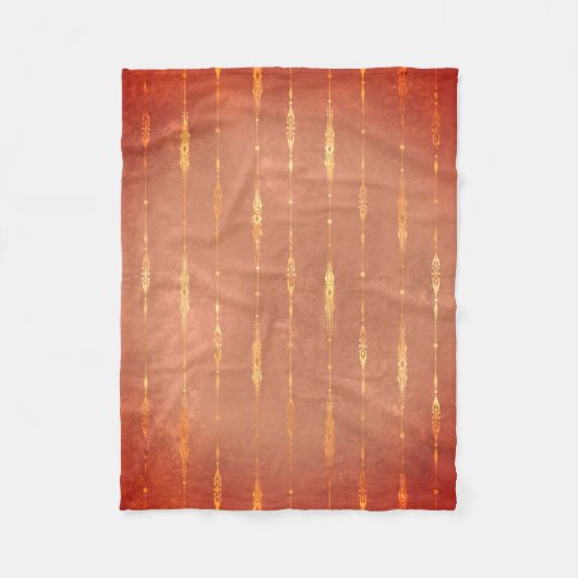 ヴィンテージ金ゴールドストライプのジンジャーパンプキンオレンジ秋 フリースブランケット (正面)