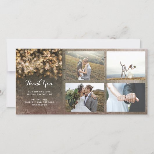 ヴィンテージ金ゴールドストリングラ素朴イトウッド結婚ズ サンキューカード (正面)