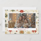 ヴィンテージ金ゴールドスノーフレーク写真フラットホリデーカード シーズンカード (正面)