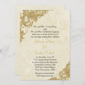 ヴィンテージ金ゴールドスパークルロセッテオンクリームウェディング 招待状 (正面/裏面)