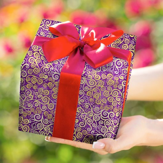 ヴィンテージ金ゴールドスワーズパターンラグジュアリーパープルアメジスト ラッピングペーパー