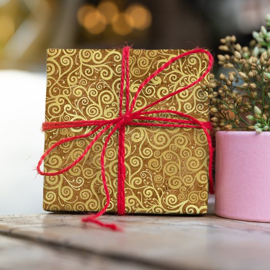 ヴィンテージ金ゴールドスワーズパターンラグジュアリーボホクラシー ラッピングペーパー