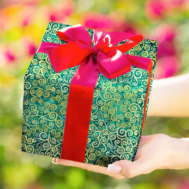 ヴィンテージ金ゴールドスワーズパターンラグジュアリーボホジェードグリーン ラッピングペーパー