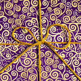 ヴィンテージ金ゴールドスワールパターンシック紫ナス 薄葉紙